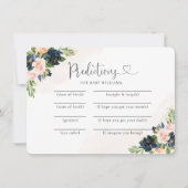 Navy & Blush Roze Bloemen Baby Voorspellingen Kaar Kaart (Voorkant)