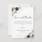 Navy & Blush Roze Bloemen Bruiloft Dank u Kaarten (Voorkant)