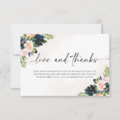 Navy & Blush Roze Bloemen Bruiloft Dank u Kaarten (Voorkant)