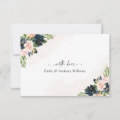 Navy & Blush Roze Bloemen Bruiloft Dank u Kaarten (Achterkant)
