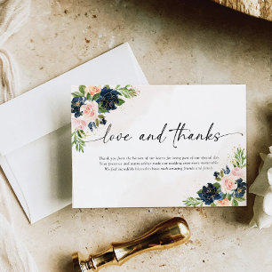 Navy & Blush Roze Bloemen Bruiloft Dank u Kaarten
