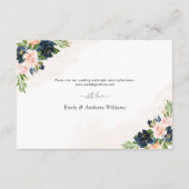 Navy & Blush Roze Bloemen Bruiloft Details Kaart (Achterkant)
