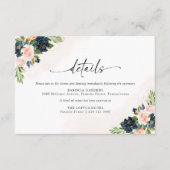 Navy & Blush Roze Bloemen Bruiloft Details Kaart (Voorkant)