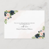 Navy & Blush Roze Bloemen Bruiloft Details Kaart (Achterkant)