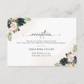 Navy & Blush Roze Bloemen Bruiloft Receptie Kaart (Voorkant)