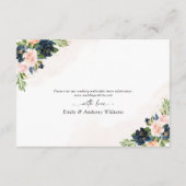 Navy & Blush Roze Bloemen Bruiloft Receptie Kaart (Achterkant)