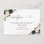 Navy & Blush Roze Bloemen Bruiloft Receptie Kaart (Voorkant)