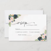 Navy & Blush Roze Bloemen Bruiloft RSVP Kaart (Voorkant)