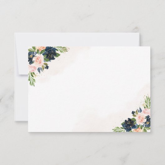 Navy & Blush Roze Bloemen Bruiloft RSVP Kaart (Achterkant)