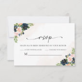 Navy & Blush Roze Bloemen Bruiloft RSVP Kaart (Voorkant)