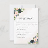 Navy & Blush Roze Bloemen Bruiloft RSVP Kaart (Voorkant)