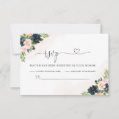 Navy & Blush Roze Bloemen Bruiloft RSVP Kaart (Voorkant)