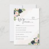 Navy & Blush Roze Bloemen Bruiloft RSVP Kaart (Voorkant)