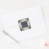 Navy Blush Roze Bloemen Groen Bruiloft Favor Vierkante Sticker (Envelop)