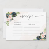 Navy & Blush Roze Bloemen Groot Recept Kaart (Achterkant)