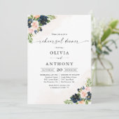 Navy & Blush Roze Bloemen repetitie diner Kaart (Staand voorkant)