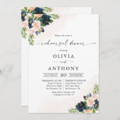 Navy & Blush Roze Bloemen repetitie diner Kaart (Voorkant / Achterkant)