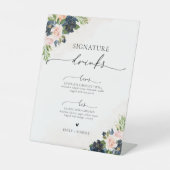 Navy & Blush Roze Bloemen Signature Drinken Sign Reclamebord Met Voetstuk (Voorkant)