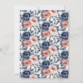 Navy Blush Roze Bloemen Vogels Huwelijk Kaart (Achterkant)
