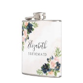 Navy & Blush Roze Bloemen Vrijgezellenfeest Flask Heupfles (Links)