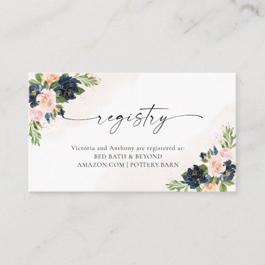 Navy & Blush Roze Bloemenregister Behuizing Kaart (Voorkant)