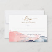 Navy Blush Roze Bruiloft Maaltijd Keuze & Liedje RSVP Kaartje (Voorkant)