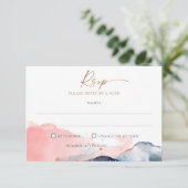 Navy Blush Roze Bruiloft Maaltijd Keuze & Liedje RSVP Kaartje (Staand voorkant)