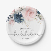 Navy blush roze floral vrijgezellenfeest papieren bordje (Voorkant)