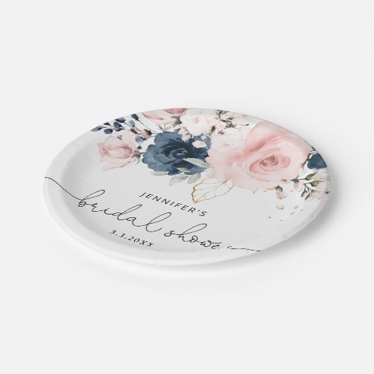 Navy blush roze floral vrijgezellenfeest papieren bordje (Gekanteld)