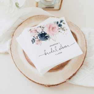 Navy blush roze floral vrijgezellenfeest servet