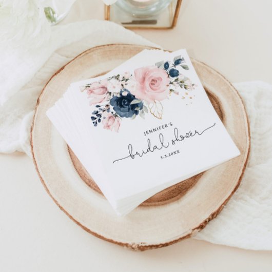 Navy blush roze floral vrijgezellenfeest servet