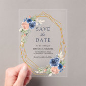 Navy Blush Roze Geometrische Huwelijk Save the Dat Acryl Uitnodigingen (Insitu (Draagbaar))