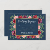 Navy Blush Roze Goud Bourgondië Bruiloft RSVP Kaar (Voorkant / Achterkant)