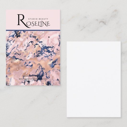 Navy Blush roze goud marmer sieraden display Visitekaartje (Voorkant / Achterkant)