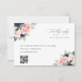 Navy blush roze QR code bruiloft RSVP kaart (Voorkant)