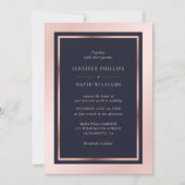 Navy Blush roze Rose Gold Modern Framed Weddenscha Kaart (Voorkant)