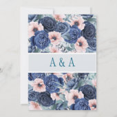 Navy & Blush Roze Waterverf Huwelijksuitnodigingen Kaart (Achterkant)