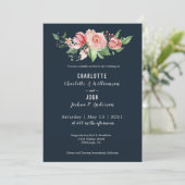 Navy Blush Rozen Farmhouse Boho Wedding Kaart (Staand voorkant)
