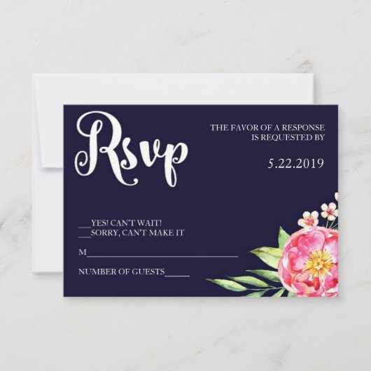 Navy Blush RSVP-kaart RSVP Kaartje (Voorkant)