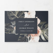 NAVY BLUSH RUST MONSTERA FLORA WATERVERF WEDING DRIELUIK UITNODIGING (Cover)