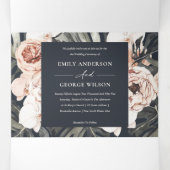 NAVY BLUSH RUST MONSTERA FLORA WATERVERF WEDING DRIELUIK UITNODIGING (Binnenkant midden)