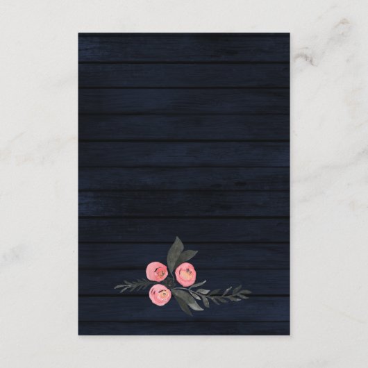 Navy Blush schuur hout bloemenrustieke bruiloft Informatiekaartje (Achterkant)