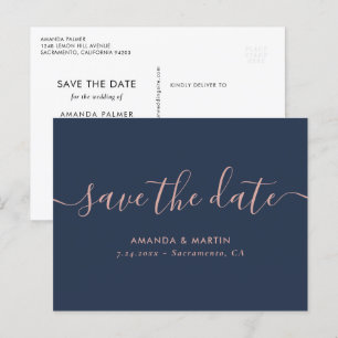 Navy Blush Script Wedding Sla de datum Briefkaarte Aankondigingskaart
