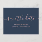 Navy Blush Script Wedding Sla de datum Briefkaarte Aankondigingskaart (Voorkant)