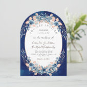 Navy Blush  Strand Waterverf Schelp Bloem Bruiloft Kaart (Staand voorkant)