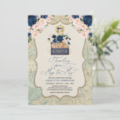 Navy Blush Travel Adventure Vrijgezellenfeest Kaart (Staand voorkant)