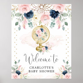 Navy Blush Travel Dreamweaver Welcome Baby shower Poster