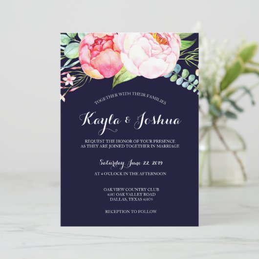 Navy Blush Uitnodiging (Staand voorkant)