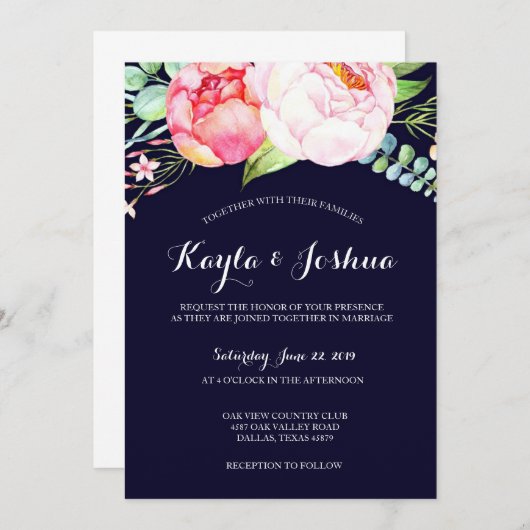 Navy Blush Uitnodiging (Voorkant / Achterkant)