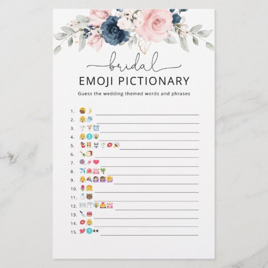 Navy blush vrijgezellenfeest emoji pictionary game (Voorkant)